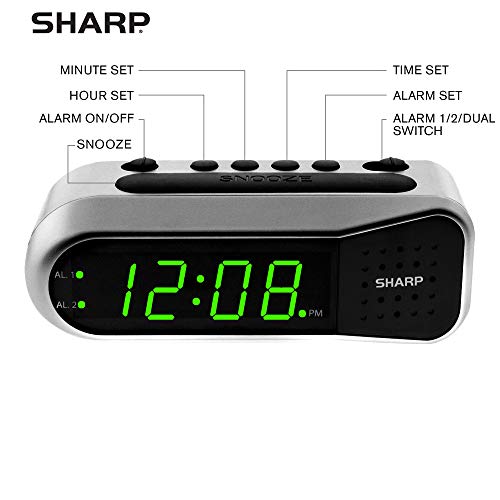 Sharp Digital Alarm Clock - Ascending Alarm Begins Faintly and Grows Increasing Louder, Gentle Wake Up Experience, Dual Alarm - Battery Back-up, Easy to Use with Simple Operation (Brushed Silver) - Image 3