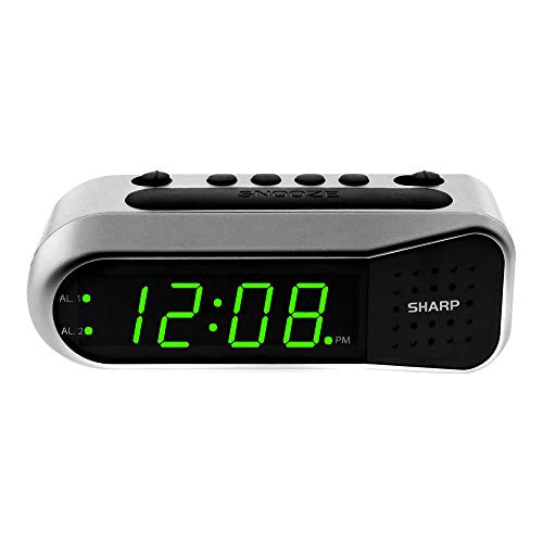 Sharp Digital Alarm Clock - Ascending Alarm Begins Faintly and Grows Increasing Louder, Gentle Wake Up Experience, Dual Alarm - Battery Back-up, Easy to Use with Simple Operation (Brushed Silver) - Image 1