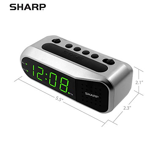 Sharp Digital Alarm Clock - Ascending Alarm Begins Faintly and Grows Increasing Louder, Gentle Wake Up Experience, Dual Alarm - Battery Back-up, Easy to Use with Simple Operation (Brushed Silver) - Image 4