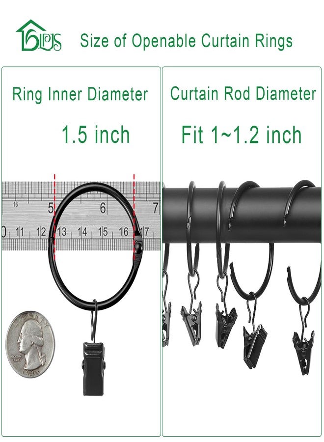 LLPJS Openable Curtain Rings with Clips, Open Drapery Rings with Hooks, Curtain Clips 1.5 inch Interior Diameter, Fit up to 1.2" Curtain Rod (Black, 1.5" I D Set of 32) - Image 3