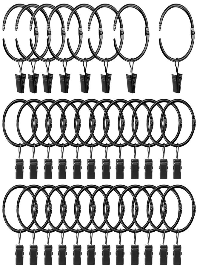 LLPJS Openable Curtain Rings with Clips, Open Drapery Rings with Hooks, Curtain Clips 1.5 inch Interior Diameter, Fit up to 1.2" Curtain Rod (Black, 1.5" I D Set of 32) - Image 1