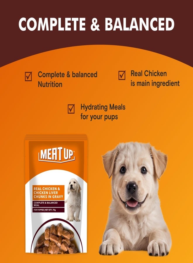 Meat Up Puppy Wet Dog Food (8 x 70g) 560g + 560g (Free) 1120g| Real Chicken in Gravy| Buy 1 Get 1 | Healthy Digestion | Promotes Health & Vitality | Complete and Balanced Meal - Image 4