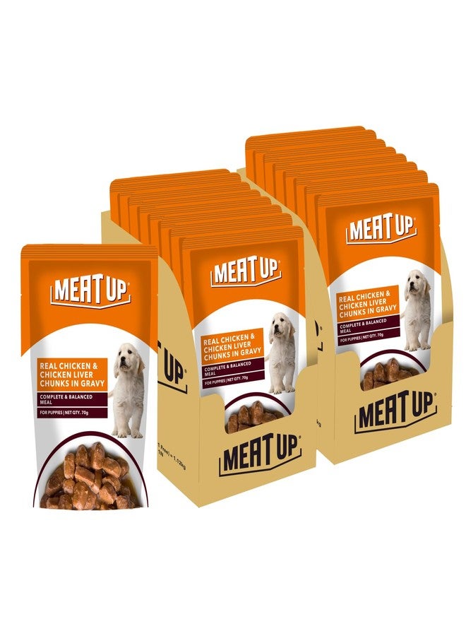 Meat Up Puppy Wet Dog Food (8 x 70g) 560g + 560g (Free) 1120g| Real Chicken in Gravy| Buy 1 Get 1 | Healthy Digestion | Promotes Health & Vitality | Complete and Balanced Meal - Image 1