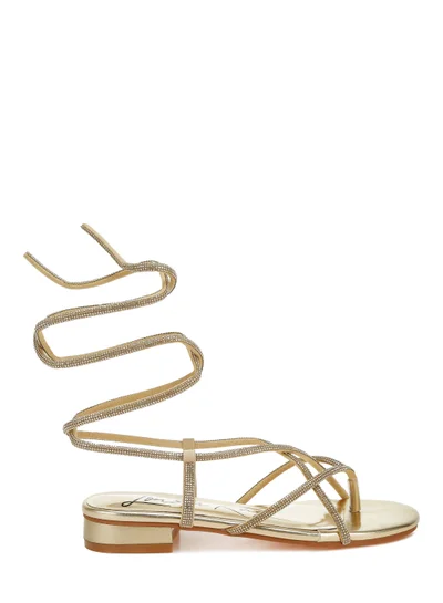 London Rag Rhinestone Embellished Lace-Up Sandals in Gold