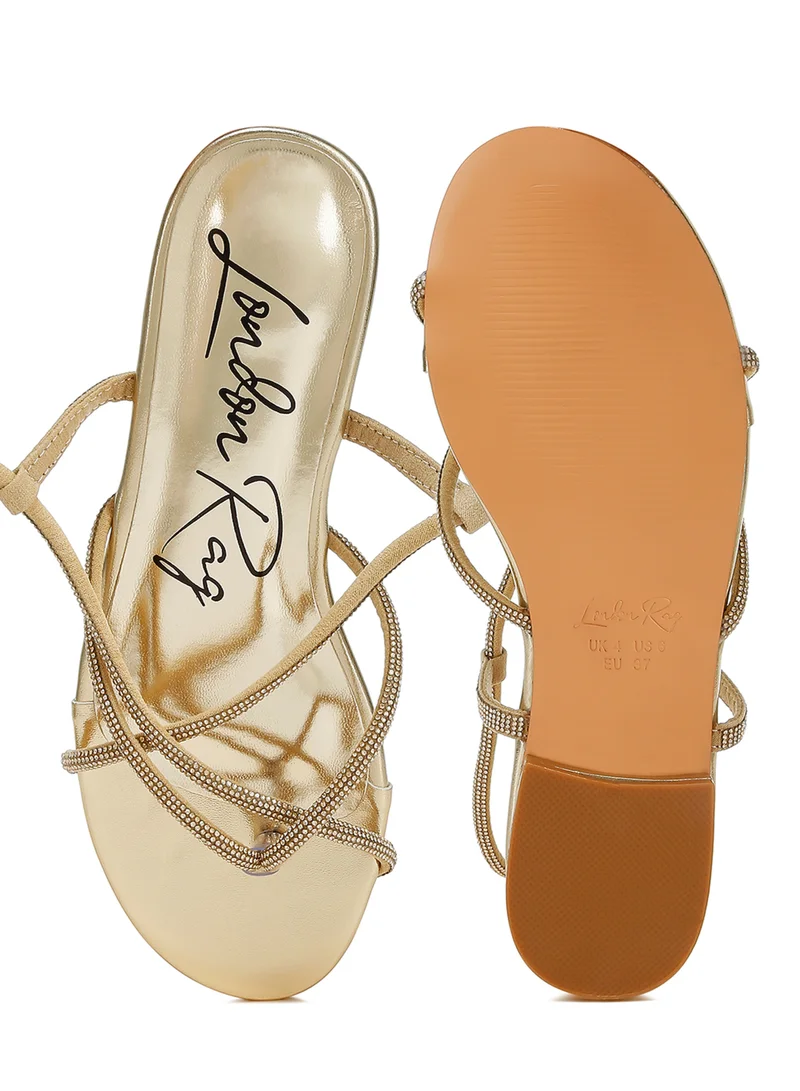 London Rag Rhinestone Embellished Lace-Up Sandals in Gold