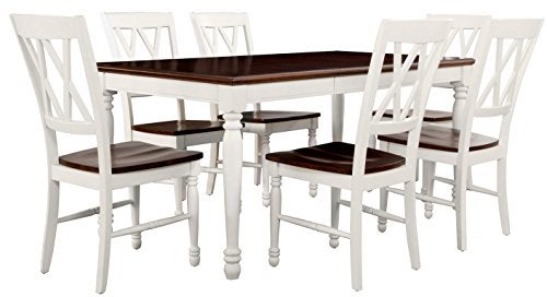 Crosley Furniture Shelby 7Piece Traditional Dining Table Set for 6 Dinner Tables with Kitchen Chairs Distressed White