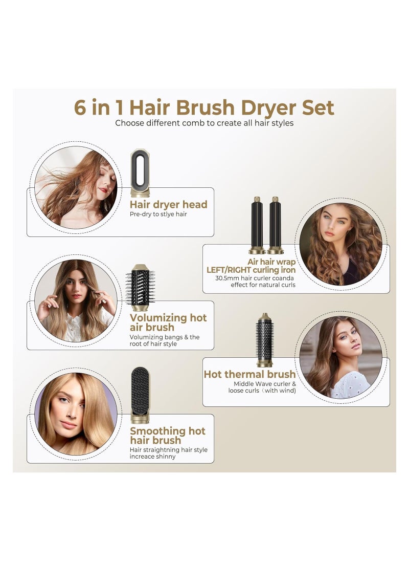 Generic - 6-in-1 Hot Air Brush and Hair Straightener, 60000RPM Ionic Blow Dryer, 3 Temperature Settings, 1000W Thermal Volumizing Brush, Gold and Black Air Curler Wand. - Image 1