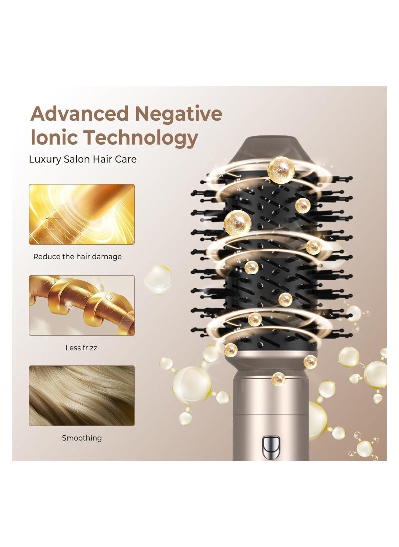 Generic - 6-in-1 Hot Air Brush and Hair Straightener, 60000RPM Ionic Blow Dryer, 3 Temperature Settings, 1000W Thermal Volumizing Brush, Gold and Black Air Curler Wand. - Image 1