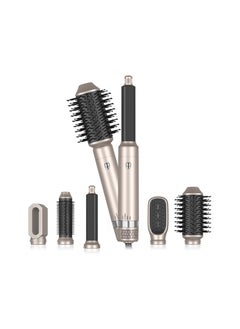 6-in-1 Hot Air Brush and Hair Straightener, 60000RPM Ionic Blow Dryer, 3 Temperature Settings, 1000W Thermal Volumizing Brush, Gold and Black Air Curler Wand.