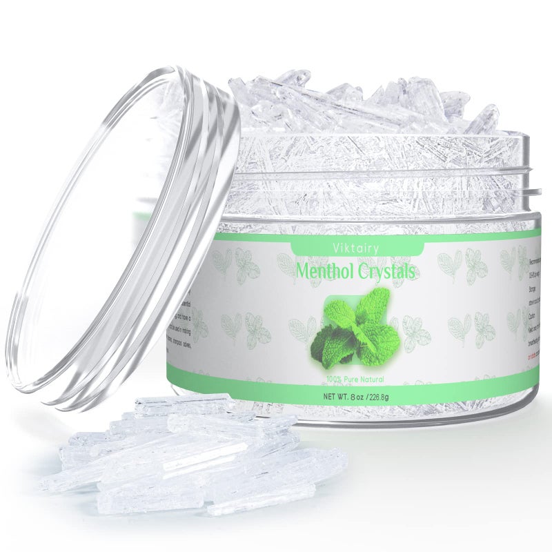 Viktairy Menthol Crystals Bulk 8 oz 100 Pure Organic Mint Crystals Great for Making Shower Steamers Creams and Soaps