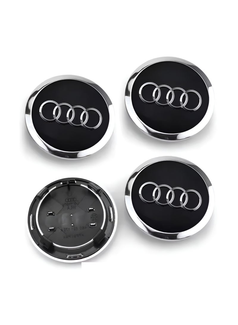 أغطية مركز جنوط سيارات أودي مقاس 61 مم | مجموعة 4 أغطية وسط العجلات باللون الأسود