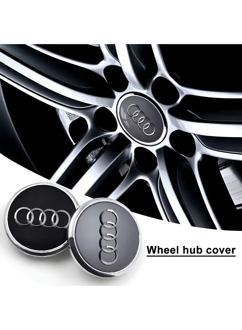 61mm Wheel Center Hub Caps for Audi, Set of 4 Black Alloy Rim Covers, Easy Clip-On Fit Replacement Durable Wheel Center Caps - Image 2