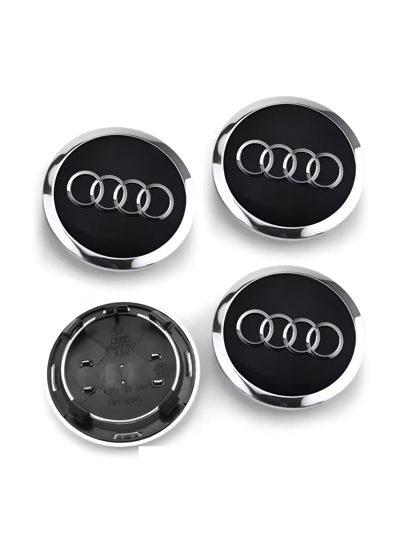 61mm Wheel Center Hub Caps for Audi, Set of 4 Black Alloy Rim Covers, Easy Clip-On Fit Replacement Durable Wheel Center Caps - Image 1