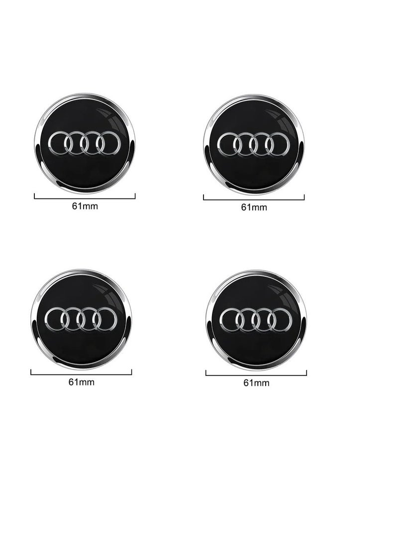 61mm Wheel Center Hub Caps for Audi, Set of 4 Black Alloy Rim Covers, Easy Clip-On Fit Replacement Durable Wheel Center Caps - Image 4