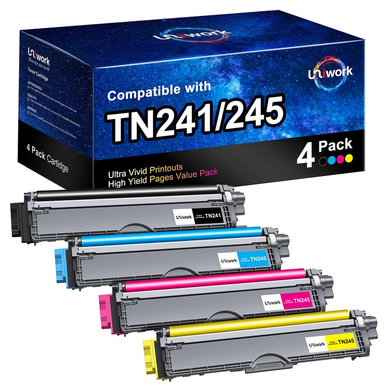 Uniwork Compatible Toner Cartridges for Brother TN-241/245 for Brother DCP-9020CDW DCP-9015CDW HL-3140CW HL-3150CDW HL-3170CDW MFC-9330CDW MFC-9140CDN MFC-9340CDW MFC-9130CW (Package may vary) - Image 1