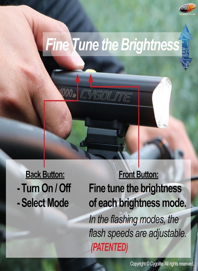 Cygolite Velocity SL 1000 Lumen Bicycle Light-Anodized Aluminum Alloy- 9 Light Modes- Fine Tunable Brightness- Compact IP67 Waterproof- Secure Hard Mount- USB-C Recharge- Road,Mountain,Commuter Bikes - Image 5