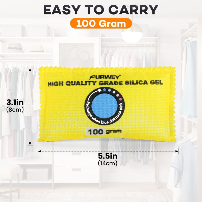 FURWEY 100g (6 Packs) Rechargeable Desiccant Packs for Storage, Color Indicating Silica Gel Desiccant Packets, Moisture absorbers for storage,Dehumidifier bag for Closets,Cars,Storage Bins - Image 2
