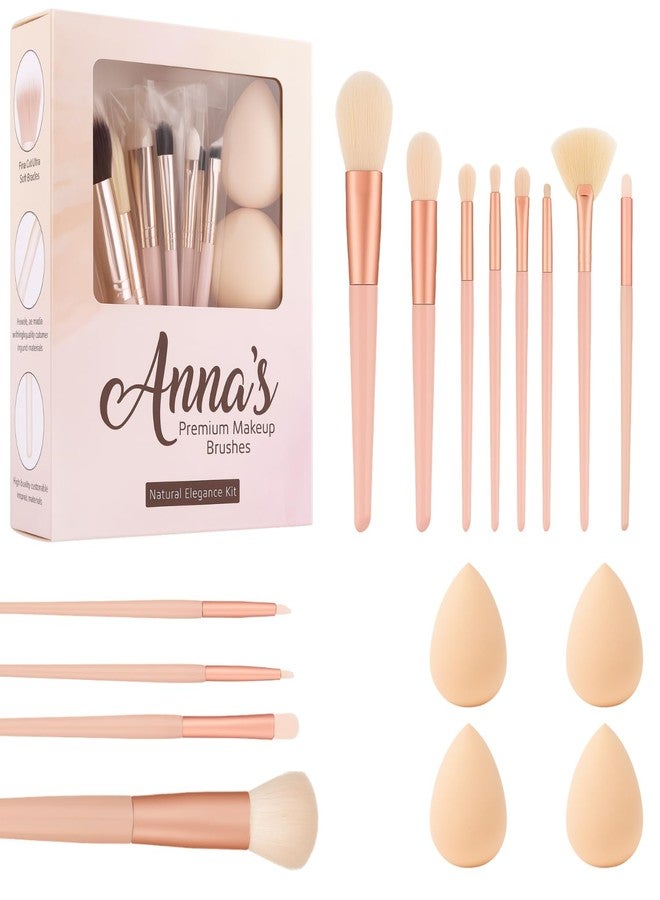 ANNACREATIONS ANNA's Premium 16 Pcs with Gift Box 12 Pcs Makeup Brush Set with 4 Blender Sponge - Professional Face & Eye Cosmetic Brushes for Foundation, Blending, Contouring, Eyeshadow - Soft Bristles - Image 1