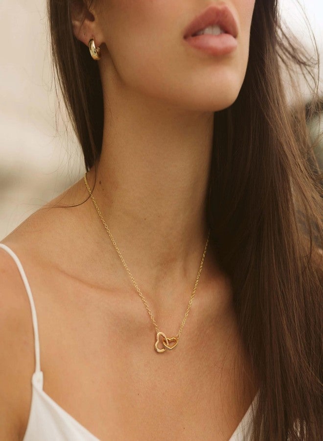 POTESSA 18K Gold Plated Interlocking Hearts Double Heart Love Pendant Necklace Dainty Gold Chain Layered Necklaces for Women - Image 2