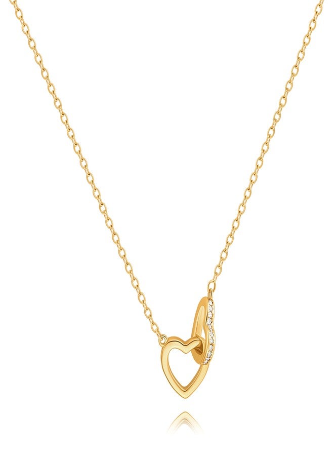POTESSA 18K Gold Plated Interlocking Hearts Double Heart Love Pendant Necklace Dainty Gold Chain Layered Necklaces for Women - Image 1