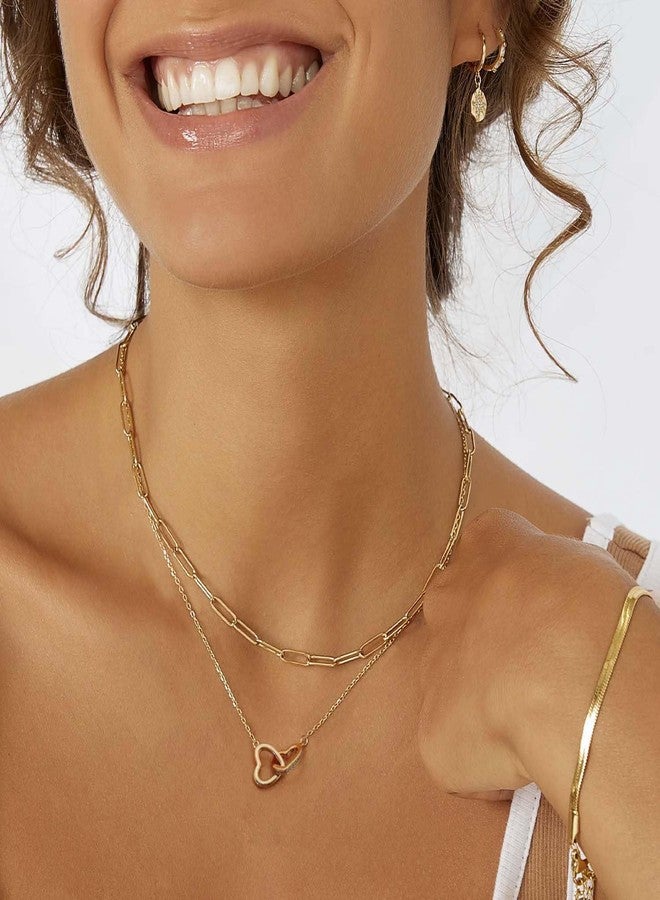 POTESSA 18K Gold Plated Interlocking Hearts Double Heart Love Pendant Necklace Dainty Gold Chain Layered Necklaces for Women - Image 5
