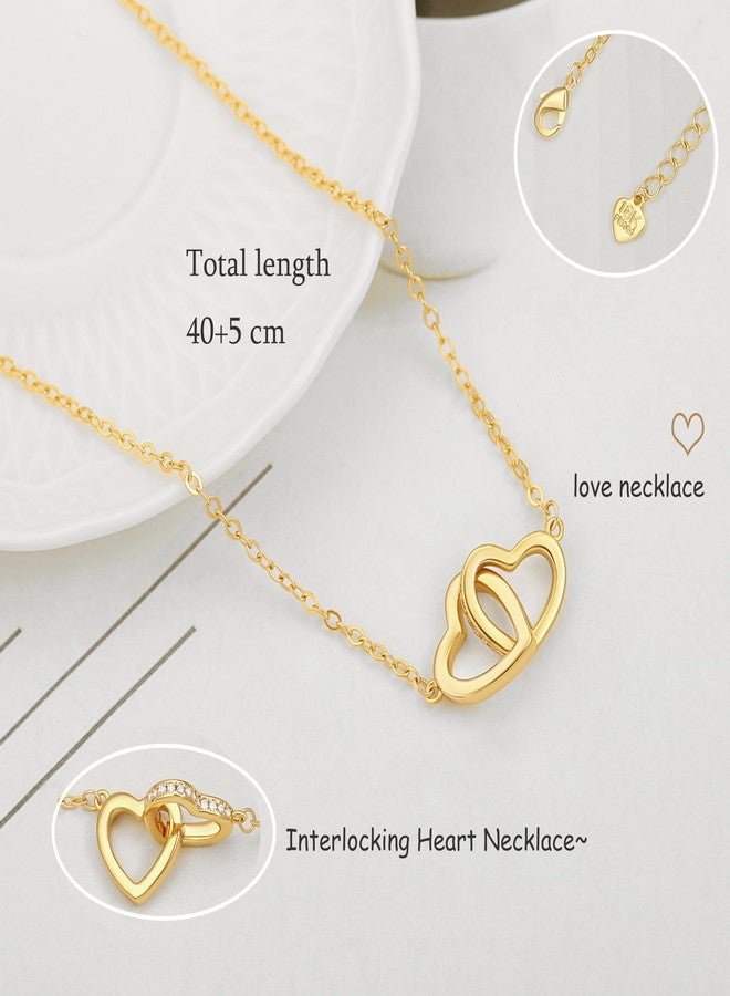 POTESSA 18K Gold Plated Interlocking Hearts Double Heart Love Pendant Necklace Dainty Gold Chain Layered Necklaces for Women - Image 4