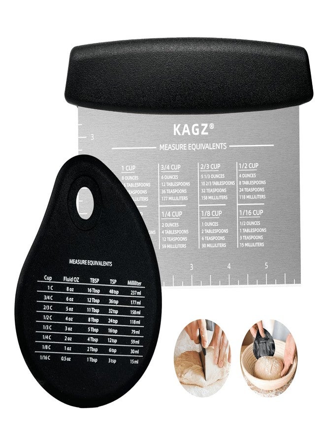 KAGZ Bench Scraper & Chopper - Multifunctional Dough Scraper with Silicone Bowl Scraper, Sturdy Stainless Steel Dough Cutter for Baking, Pastry Cutter for Bread Pizza Cake with Measuring Scale - Image 1