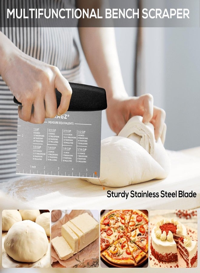 KAGZ Bench Scraper & Chopper - Multifunctional Dough Scraper with Silicone Bowl Scraper, Sturdy Stainless Steel Dough Cutter for Baking, Pastry Cutter for Bread Pizza Cake with Measuring Scale - Image 2