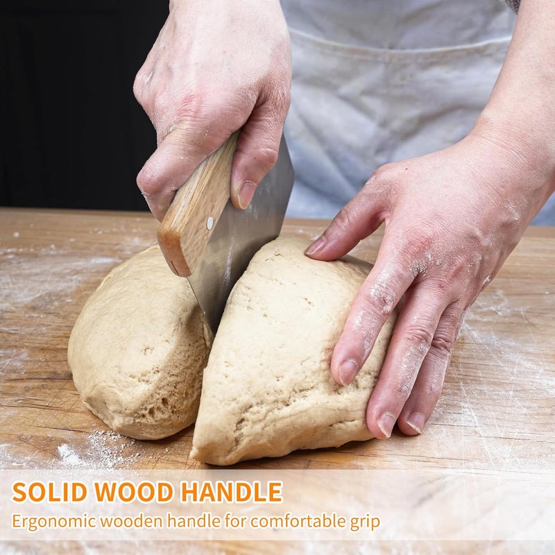 ALL-TOP Dough Cutter – Premium Stainless Steel Food Scraper for Bread and Pastry – Bench Scraper with Ergonomic Wooden Handle – Multipurpose Kitchen Tool - Image 3