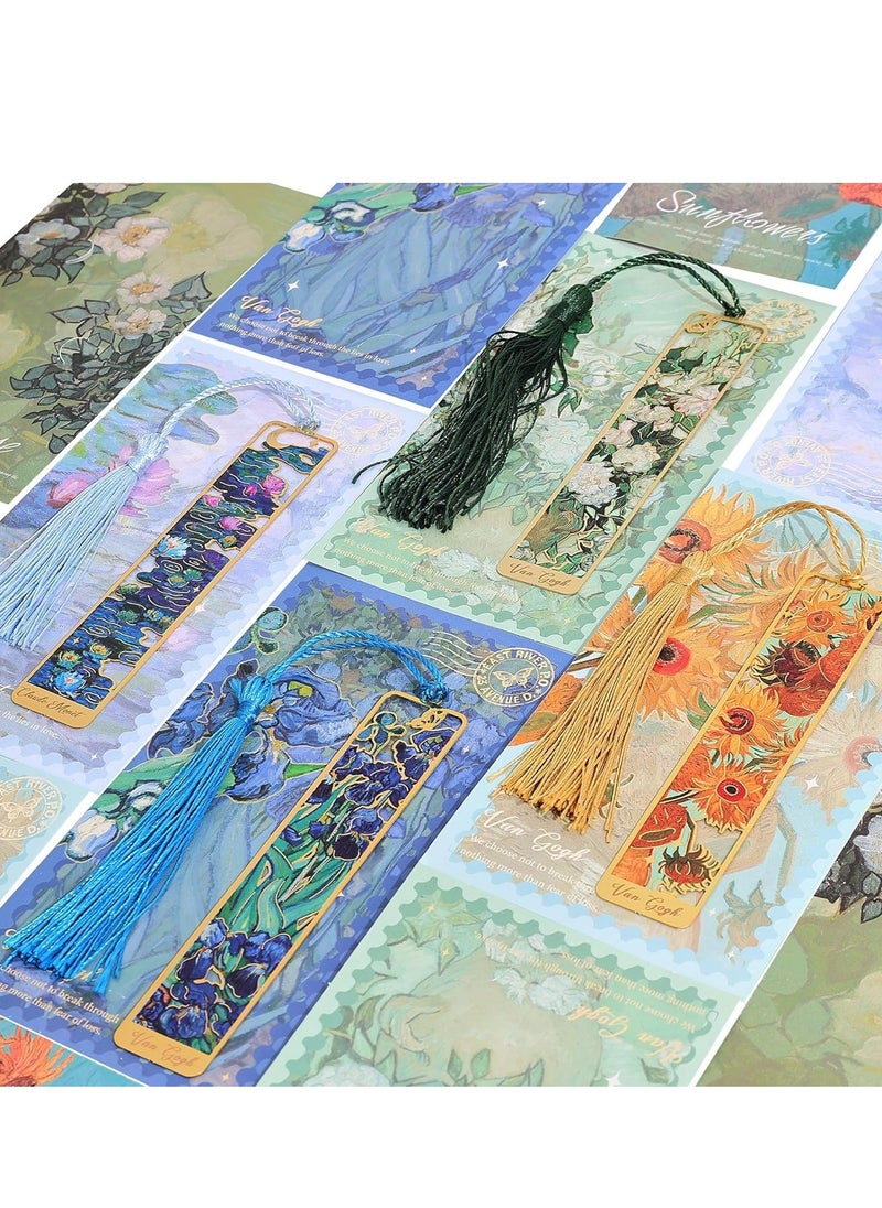 Oasisgalore - 4 Pack Golden Metal Bookmarks with Tassel, Oil Painting Theme, for Book Lovers, Readers, and Writers. - Image 1