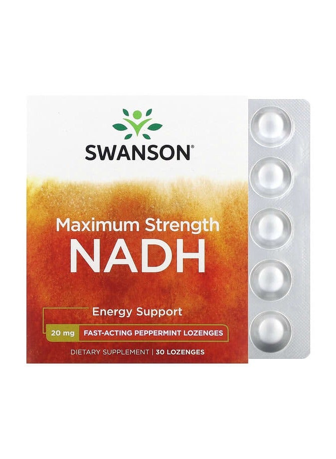 SWANSON Maximum Strength NADH, Peppermint, 20 mg, 30 Lozenges