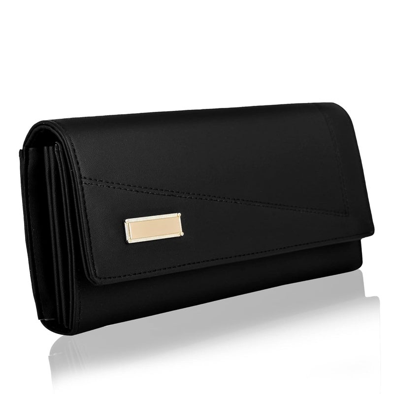 ALSU Faux Leather Women's Wallet Hand Clutch | Phone Pocket | 4 Card Pockets (Black) - Image 1