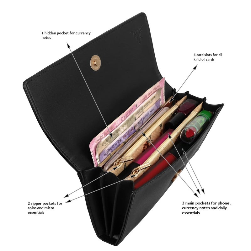 ALSU Faux Leather Women's Wallet Hand Clutch | Phone Pocket | 4 Card Pockets (Black) - Image 5