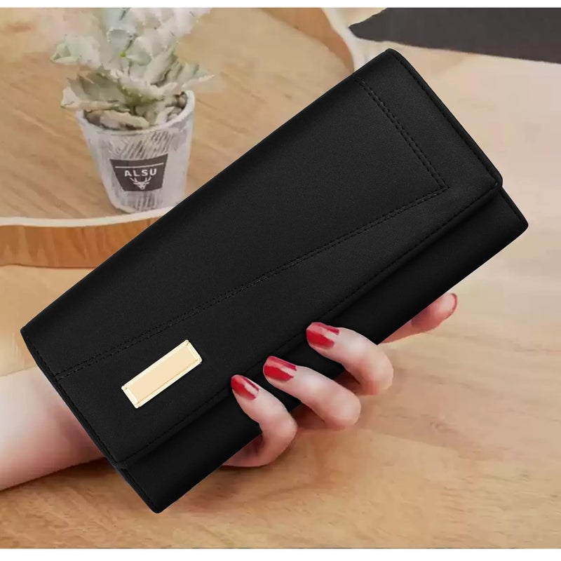 ALSU Faux Leather Women's Wallet Hand Clutch | Phone Pocket | 4 Card Pockets (Black) - Image 4