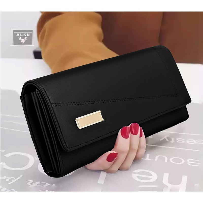 ALSU Faux Leather Women's Wallet Hand Clutch | Phone Pocket | 4 Card Pockets (Black) - Image 3