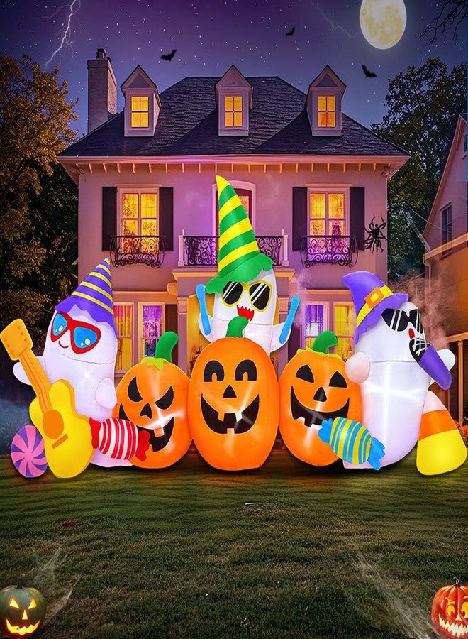 KOOY 8FT Halloween Inflatable Decoration Ghost Pumpkin Band Decorations Outdoor Holiday Decor,LED Lights Blow Up Halloween Yard Decorations,Inflatables Outdoor for Holiday Garden Yard Lawn Décor - Image 1