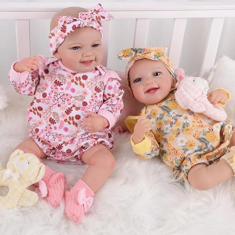 BABESIDE 3PCS Reborn Baby Doll Clothes for 17-22 Inch Dolls, Baby Doll Outfit Accessories with Floral Pattern fit Reborn Baby Dolls Girl Boy, Pink - Image 4