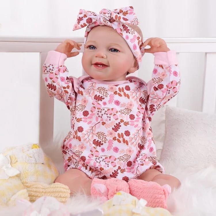 BABESIDE 3PCS Reborn Baby Doll Clothes for 17-22 Inch Dolls, Baby Doll Outfit Accessories with Floral Pattern fit Reborn Baby Dolls Girl Boy, Pink - Image 2