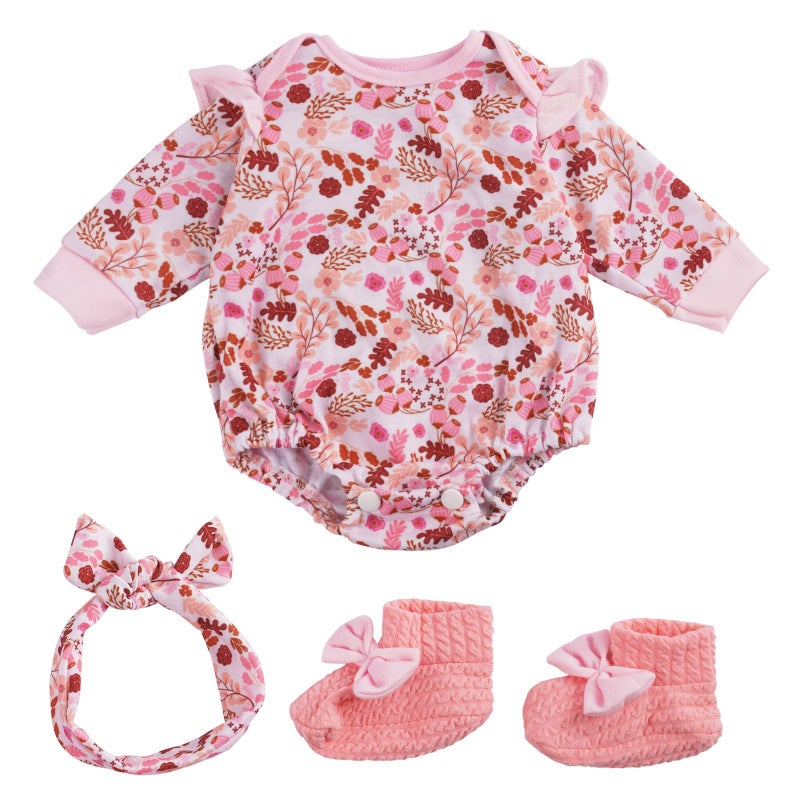 BABESIDE 3PCS Reborn Baby Doll Clothes for 17-22 Inch Dolls, Baby Doll Outfit Accessories with Floral Pattern fit Reborn Baby Dolls Girl Boy, Pink - Image 1