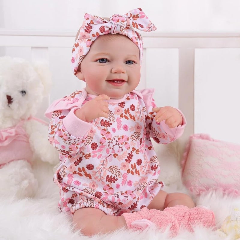 BABESIDE 3PCS Reborn Baby Doll Clothes for 17-22 Inch Dolls, Baby Doll Outfit Accessories with Floral Pattern fit Reborn Baby Dolls Girl Boy, Pink - Image 3