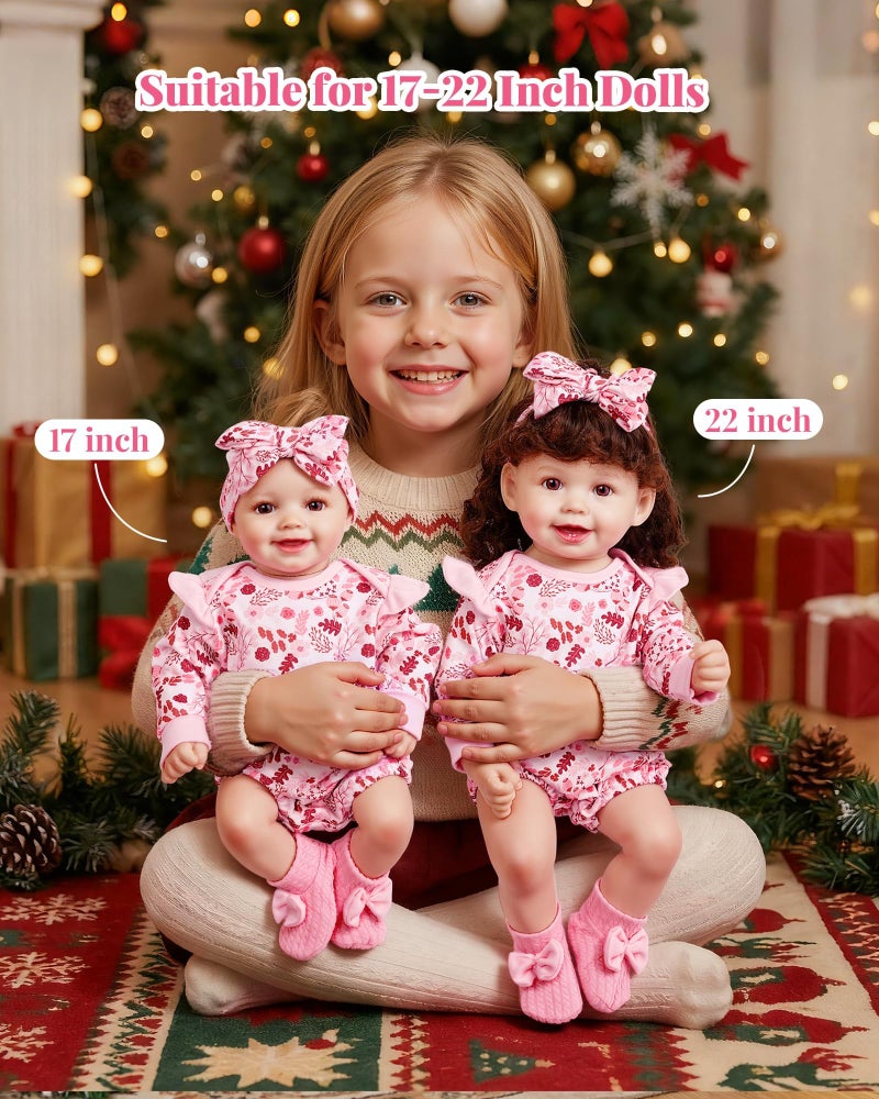 BABESIDE 3PCS Reborn Baby Doll Clothes for 17-22 Inch Dolls, Baby Doll Outfit Accessories with Floral Pattern fit Reborn Baby Dolls Girl Boy, Pink - Image 5