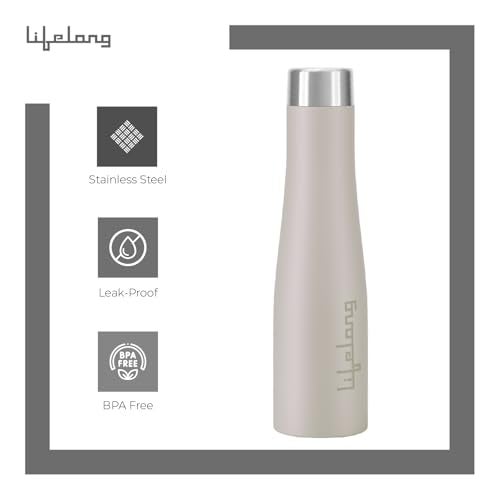 Lifelong Stainless Steel Water Bottle 900ml | Durable, Leak-Proof, Easy Grip, Rust Free, Easy-to-Clean, Odour-Free Bottle with Secure Cap for School, Travel, Gym & Work (LLBT03AB, Almond Birch) - Image 2