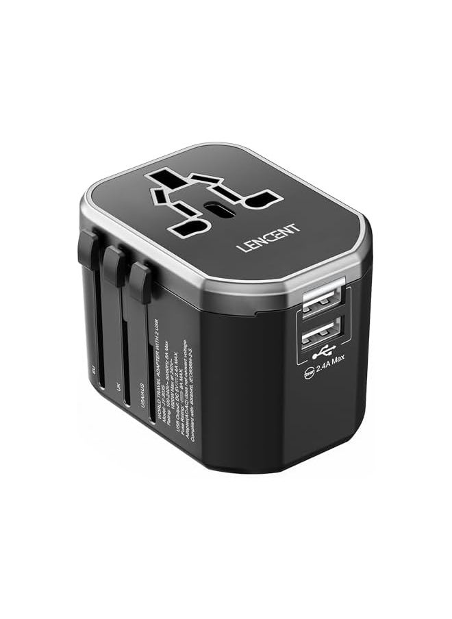 Lencent LENCENT Universal Travel Adaptor Plug with 2 USB Ports, International Power Adapter with UK/USA/EU/AUS Plug, All-in-One Worldwide Travel Charger for Over 200 Countries in The World  - Image 1