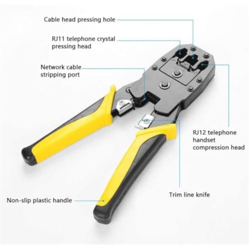مجموعة أدوات العقص لـ RJ11/ RJ12/ CAT5/ CAT6/ Cat5e، مجموعة أدوات إصلاح شبكة صيانة الكمبيوتر الاحترافية تتضمن جهاز اختبار الكابلات وأداة تجعيد المكشكش وأداة المشبك - Image 5