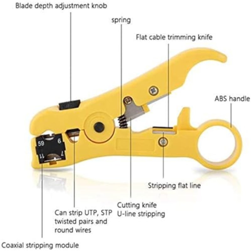 مجموعة أدوات العقص لـ RJ11/ RJ12/ CAT5/ CAT6/ Cat5e، مجموعة أدوات إصلاح شبكة صيانة الكمبيوتر الاحترافية تتضمن جهاز اختبار الكابلات وأداة تجعيد المكشكش وأداة المشبك - Image 4