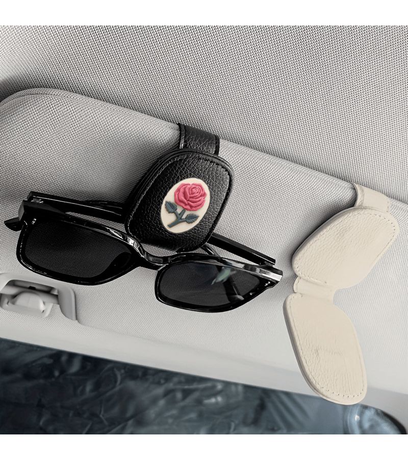 Cream Car Sun Visor Glasses Holder Non Slip Dashboard Mount Suitable All Vehicles - Image 1