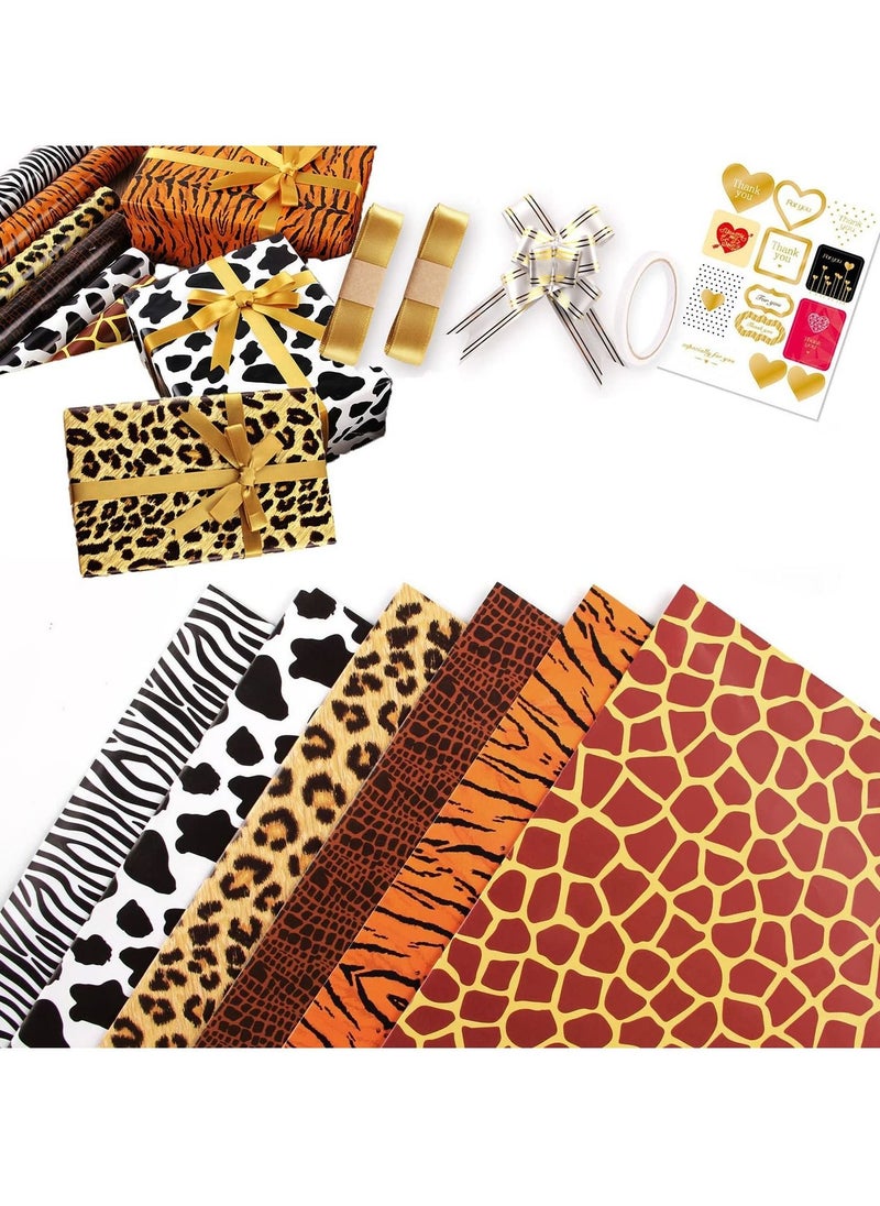 Y&D - Wrapping Paper, Leopard, including Double-sided Tape, 2x Ribbon, Sticker, Pull Bows, for Birthdays, Mothers Day, Weddings, Graduations, Bridal Showers - Image 1