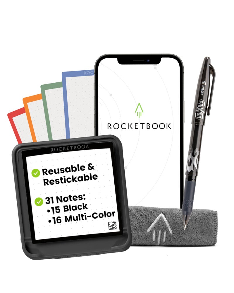 Rocketbook Reusable Sticky Notes with Storage Case, Pen, and Towel Included, 3"x3", 31 Sheets - Dotted Paper, App-Connected, Erasable, Reusable Adhesive, Ideal for to Do Lists and Reminders - Image 1