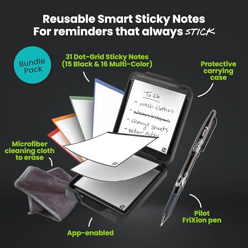 Rocketbook Reusable Sticky Notes with Storage Case, Pen, and Towel Included, 3"x3", 31 Sheets - Dotted Paper, App-Connected, Erasable, Reusable Adhesive, Ideal for to Do Lists and Reminders - Image 3