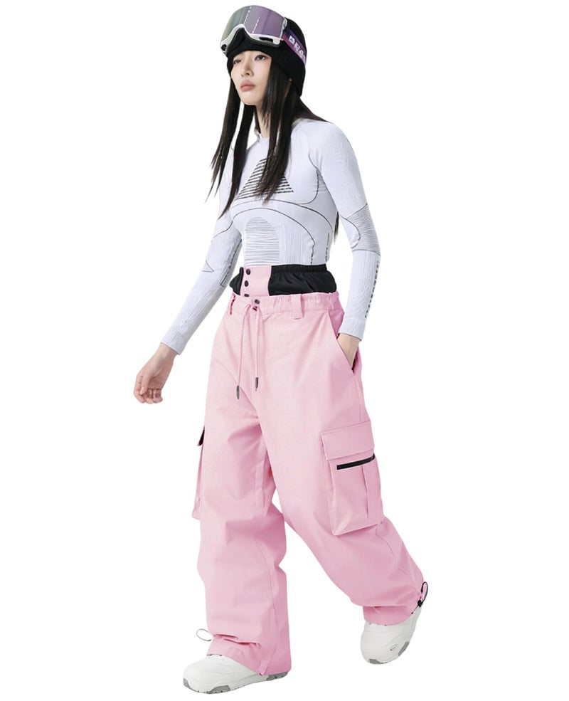 HOTIAN Womens Baggy Snowboard Pants Casual Insulated Winterproof Waterproof Loose Ski Snow Pants Outdoor(Pink,XL) - Image 2
